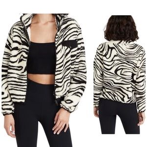 NWT Revolve X Plush Apparel Zebra Sherpa Fleece Zip Up Jacket Cozy Soft
